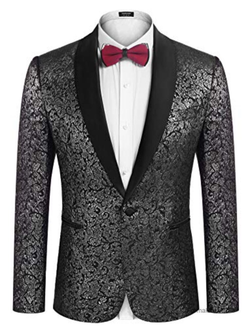Mens Floral Jacquard Tuxedo Jacket Shawl Lapel Slim Fit Formal Blazer Wedding